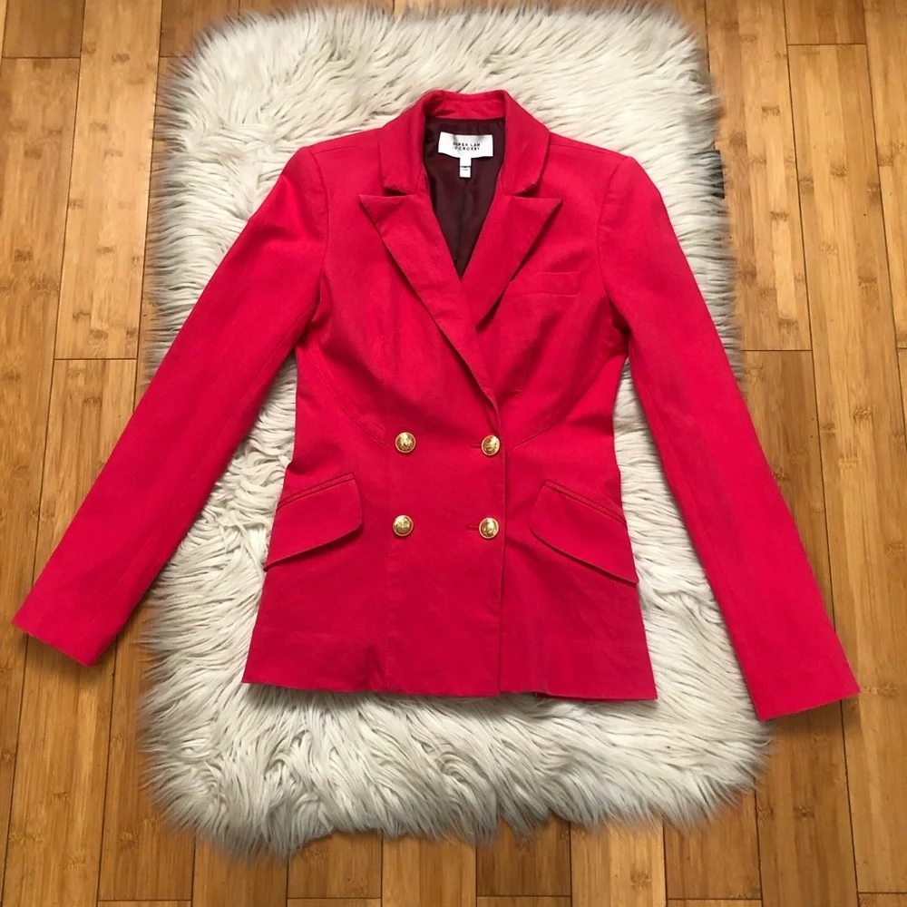 Derek Lam 10 Crosby Classic Double Breasted Fitted Red Fuchsia Blazer size 2